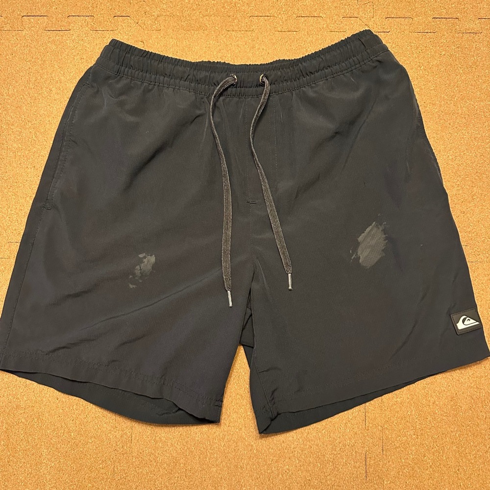 Quiksilver Board Shorts Mens M Black Ripstop Swim Trunks Elastic Waist Drawstrin